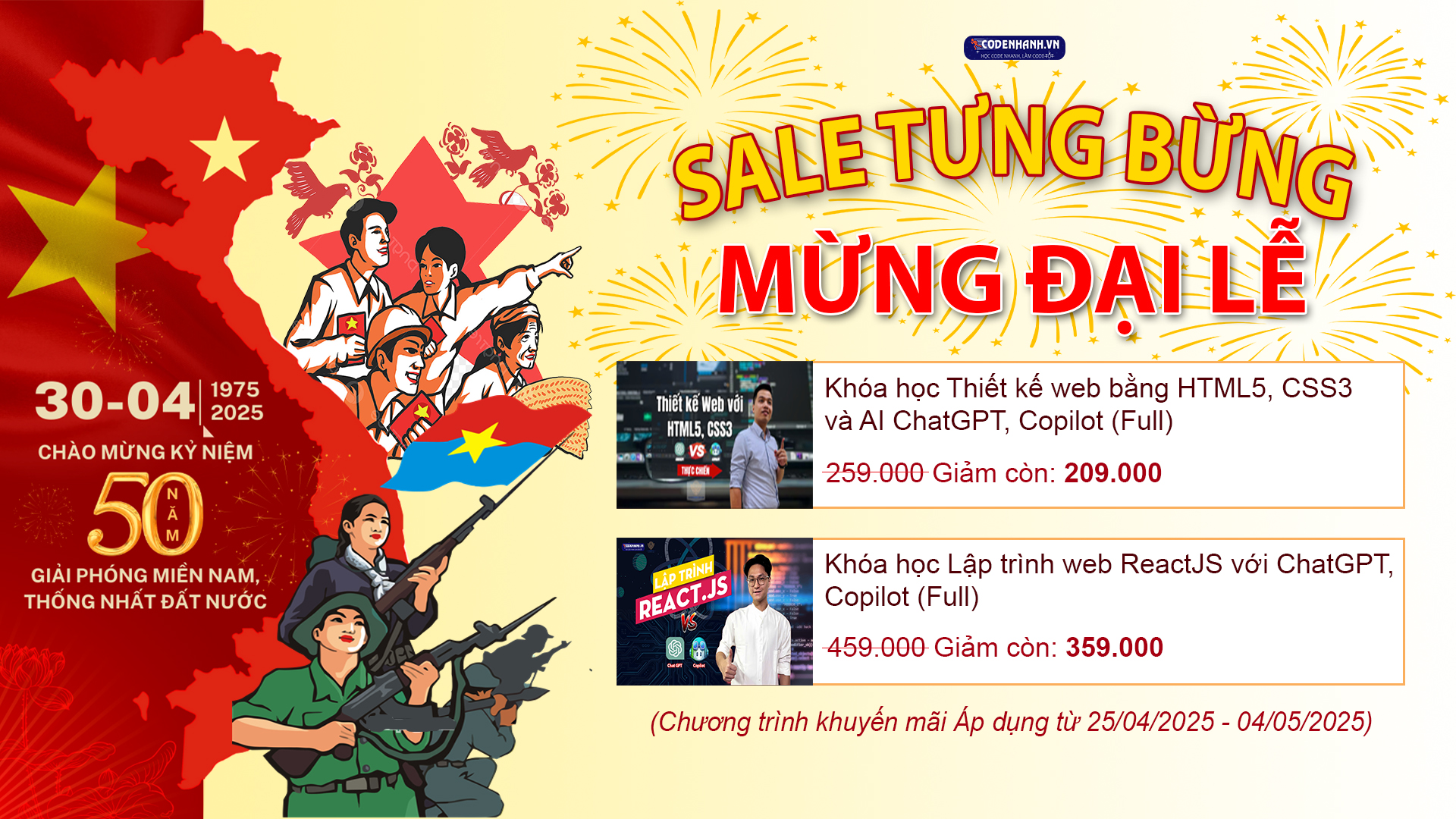 Sale cực khủng, mừng đại lễ – Giảm đến 100.000 khi mua khóa học lập trình online tại CodeNhanh